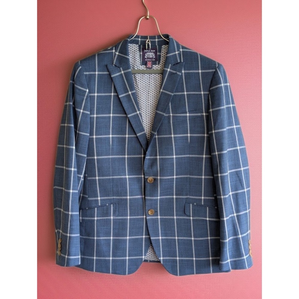 Savile Row Company London Lancaster Blue Windowpane Blazer Sport Coat 42R Mens